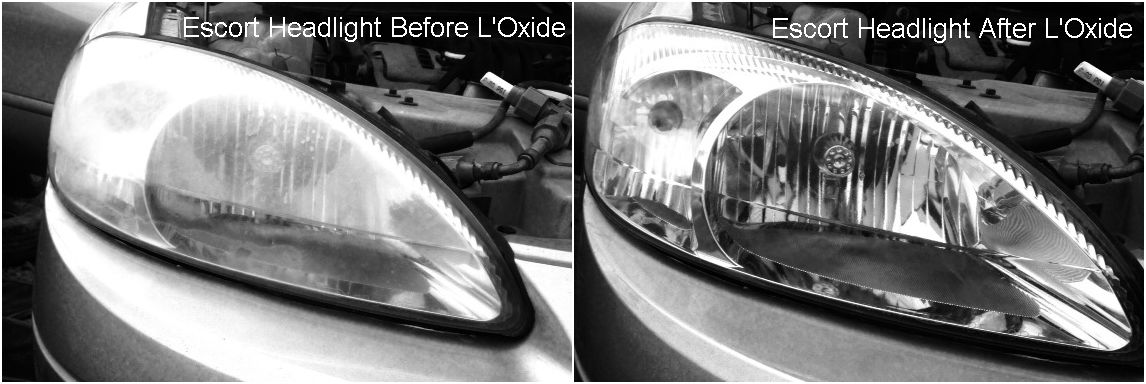 Polishing headlights and fixing headlight haze on a late model Ford Escort using L'Oxide